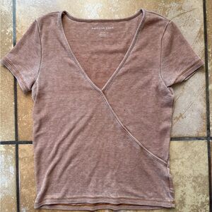 American Eagle Outfitters Women's Brown V-Neck Top